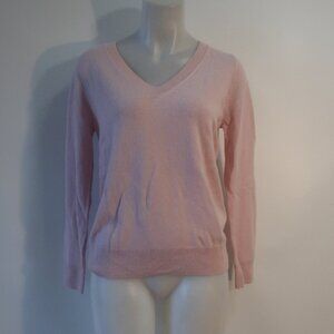 NWT Womens Pura Cashmere Blush Pink V-Neck Cashmere Pullover Sweater XS